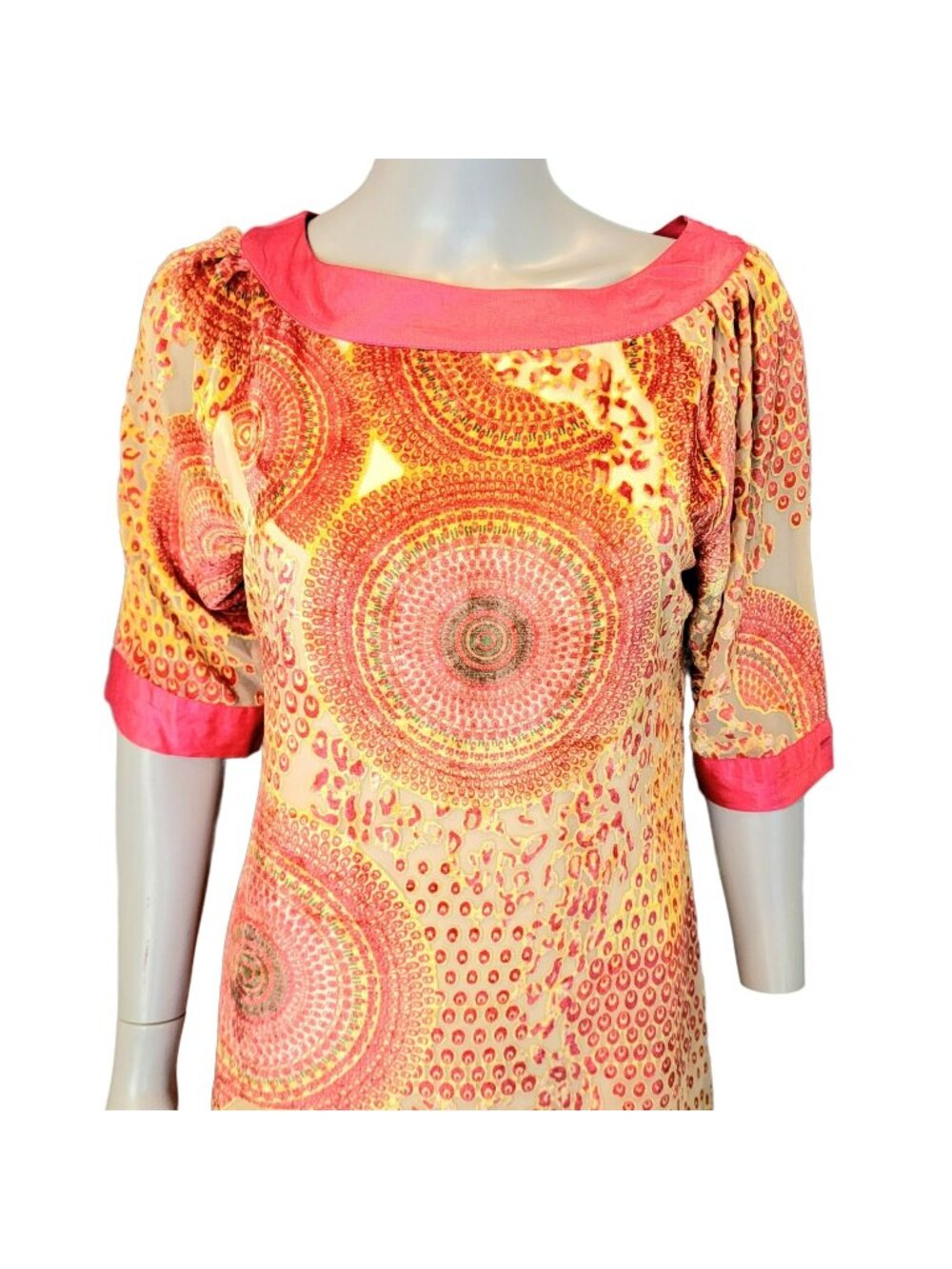 Vintage Colorful Velvet Mod Mandala Dress Women Small Geometric Formal Pink 4 6